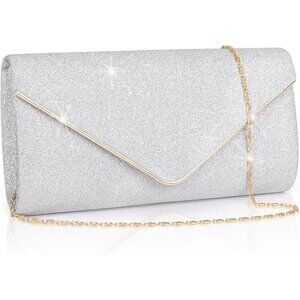 Women Sliver Larcenciel Sparkel Envelope Clutch Detachable Chain Evening bag